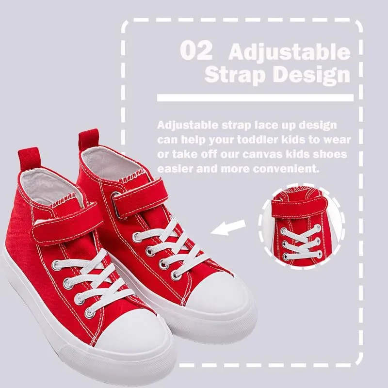 LUMUBBY Kid Shoes for Boys Girls Toddler Little Kid Canvas Mid Top Sneakers Classic Adjustable Strap Lace up Shoes for Kids Breathable Lightweight