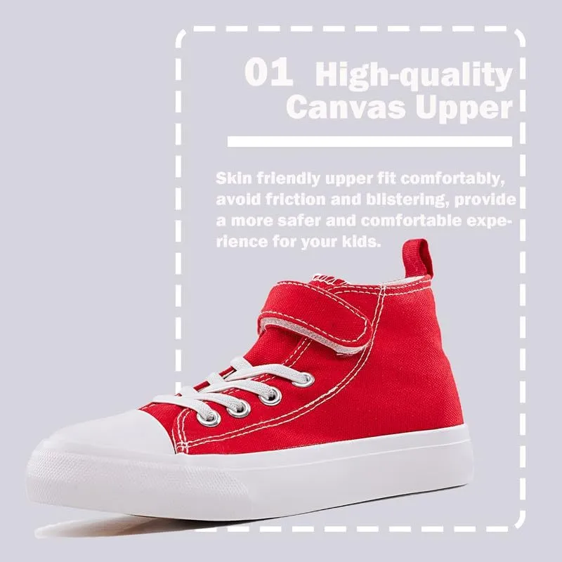 LUMUBBY Kid Shoes for Boys Girls Toddler Little Kid Canvas Mid Top Sneakers Classic Adjustable Strap Lace up Shoes for Kids Breathable Lightweight