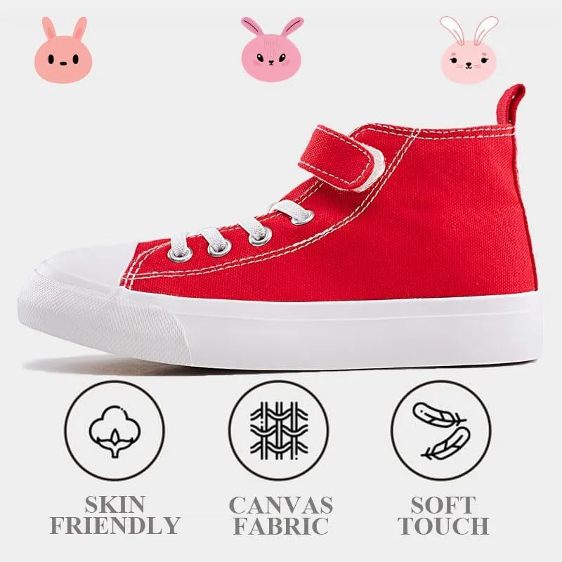 LUMUBBY Kid Shoes for Boys Girls Toddler Little Kid Canvas Mid Top Sneakers Classic Adjustable Strap Lace up Shoes for Kids Breathable Lightweight