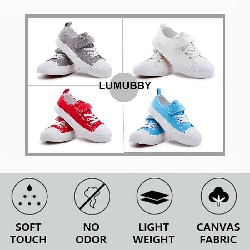 LUMUBBY Kid Shoes for Boys Girls Toddler Little Kid Canvas Mid Top Sneakers Classic Adjustable Strap Lace up Shoes for Kids Breathable Lightweight