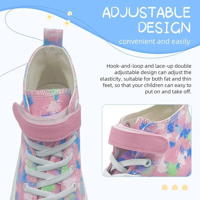 LUMUBBY Kid Shoes for Boys Girls Toddler Little Kid Canvas Mid Top Sneakers Classic Adjustable Strap Lace up Shoes for Kids Breathable Lightweight