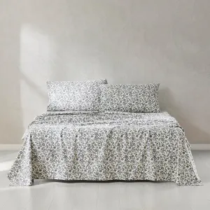 Lush Decor Lillian Block Print Cotton Sheet Set 4 Piece Set Queen Blue - Floral Sheets - Botanical Print - Blue Bed Sheets - Vintage Cottage Decor