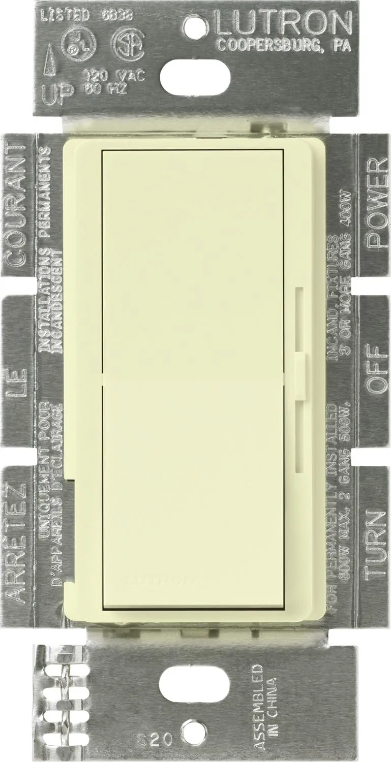 Lutron Diva Dimmer Switch for Incandescent Bulbs, 1000-Watt/Single-Pole Preset, DV-10P-AL, Almond