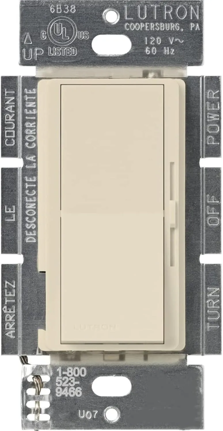 Lutron Diva Electronic Low Voltage Dimmer | 300-Watt, Single-Pole or 3-Way | DVSCELV-303P-ES, Eggshell