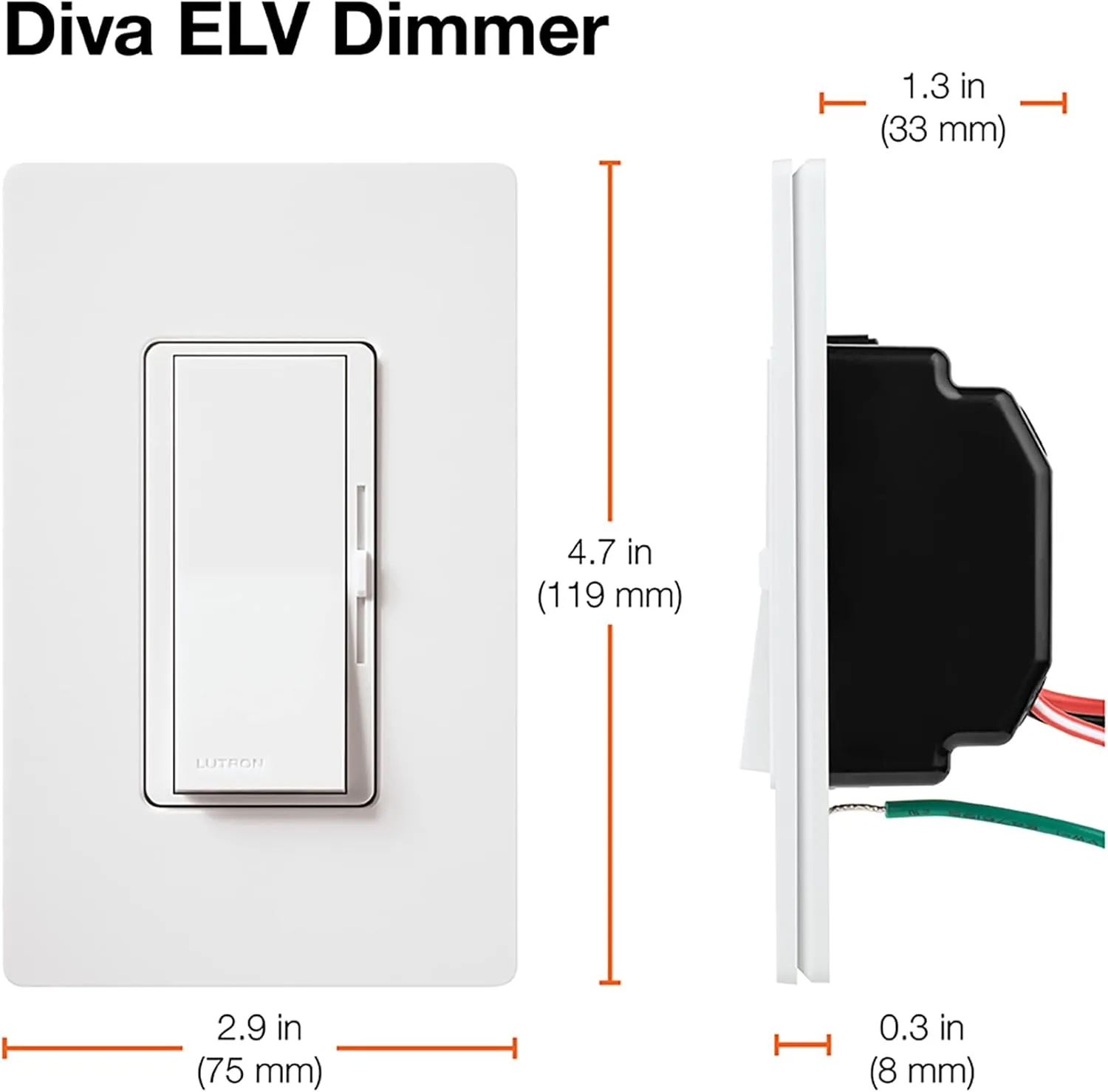 Lutron DVELV-300P-BR Diva 300-Watt Single Pole Electronic Low-Voltage Dimmer, Brown