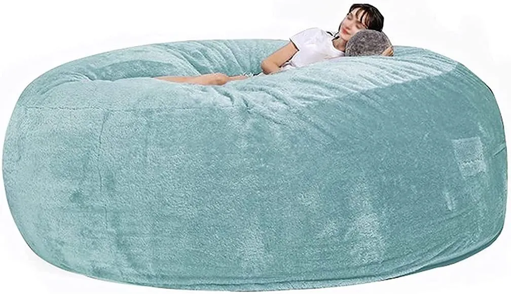 Luxurious Giant 7ft Bean Bag Chair Big Round Soft Fluffy Faux Fur Beanbag Lazy Sofa Bed Cover for Kids, Teenagers, Adults (No Filler) (Color : Blue, Size : 7ft)