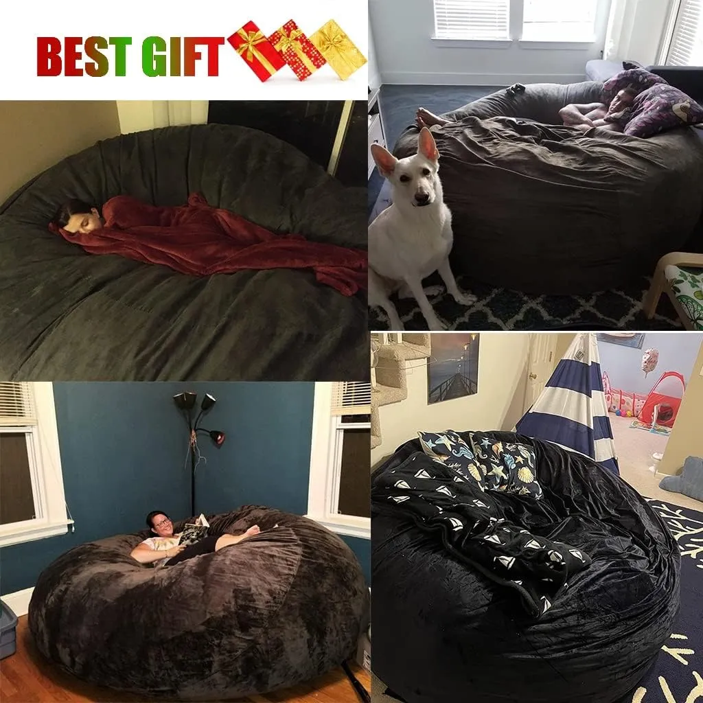 Luxurious Giant 7ft Bean Bag Chair Big Round Soft Fluffy Faux Fur Beanbag Lazy Sofa Bed Cover for Kids, Teenagers, Adults (No Filler) (Color : Blue, Size : 7ft)
