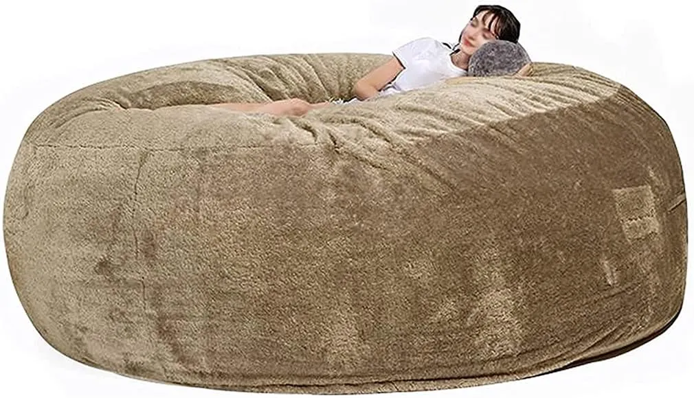 Luxurious Giant 7ft Bean Bag Chair Big Round Soft Fluffy Faux Fur Beanbag Lazy Sofa Bed Cover for Kids, Teenagers, Adults (No Filler) (Color : Brown B, Size : 7ft)
