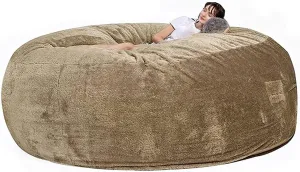 Luxurious Giant 7ft Bean Bag Chair Big Round Soft Fluffy Faux Fur Beanbag Lazy Sofa Bed Cover for Kids, Teenagers, Adults (No Filler) (Color : Brown B, Size : 7ft)