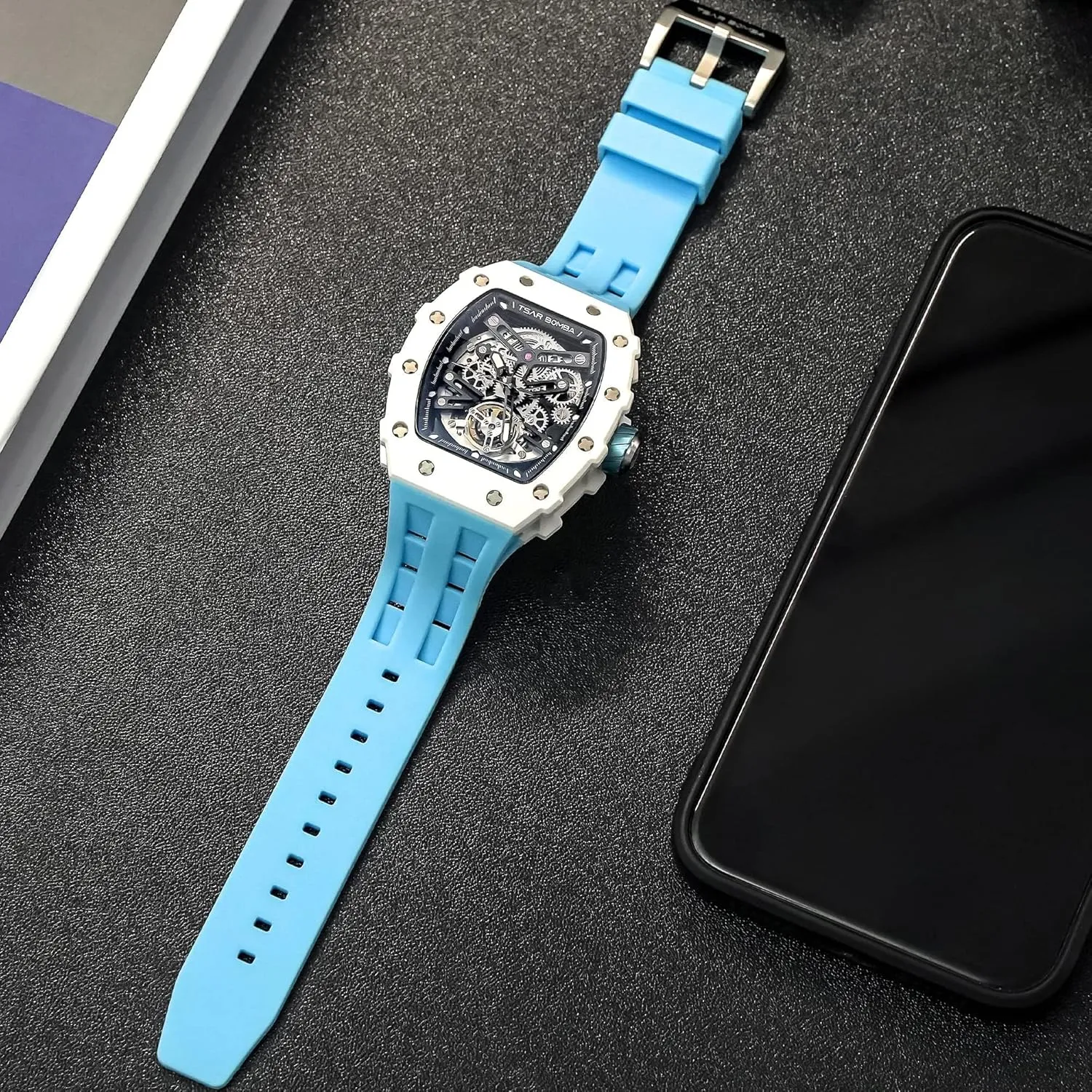 Luxury Mens Automatic Mechanical Watches - Japanese Movement Sapphire Glass - 50M Waterproof Men's Watch - Square Wrist Watches Silicone Band Luminous Elegant Gifts for Men