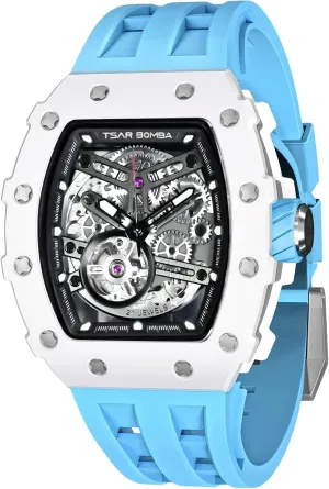 Luxury Mens Automatic Mechanical Watches - Japanese Movement Sapphire Glass - 50M Waterproof Men's Watch - Square Wrist Watches Silicone Band Luminous Elegant Gifts for Men