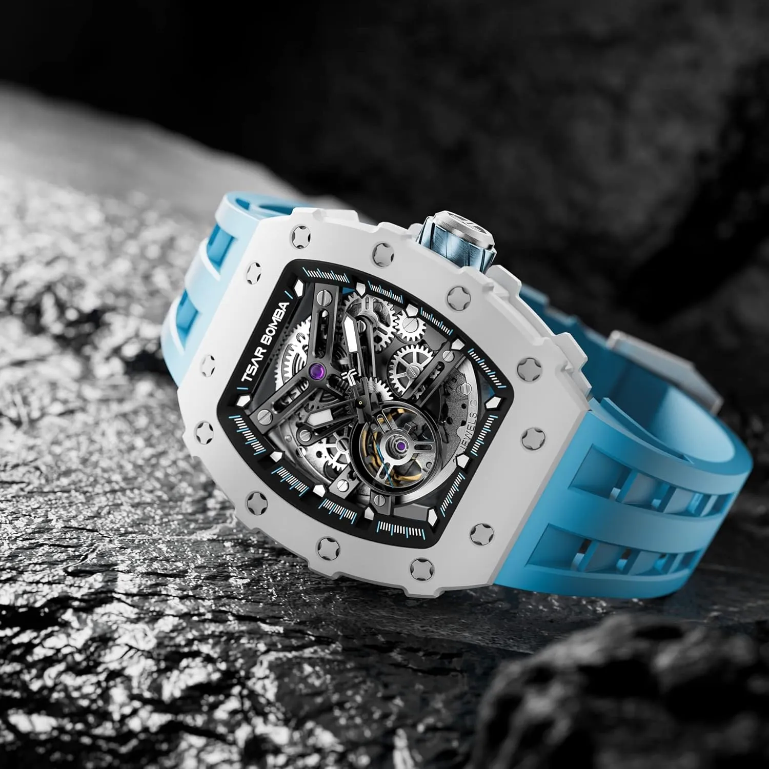 Luxury Mens Automatic Mechanical Watches - Japanese Movement Sapphire Glass - 50M Waterproof Men's Watch - Square Wrist Watches Silicone Band Luminous Elegant Gifts for Men