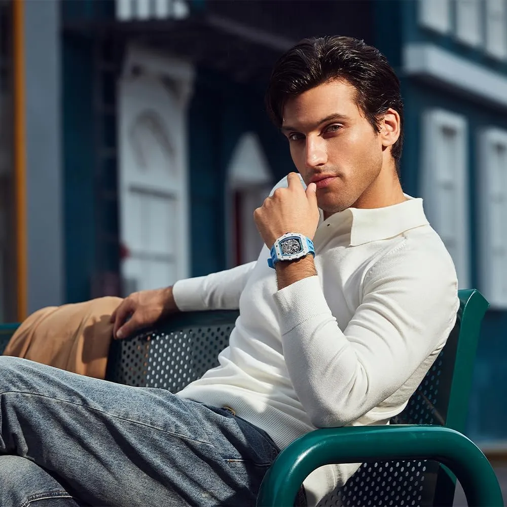 Luxury Mens Automatic Mechanical Watches - Japanese Movement Sapphire Glass - 50M Waterproof Men's Watch - Square Wrist Watches Silicone Band Luminous Elegant Gifts for Men