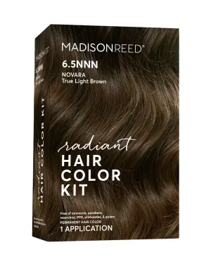 Madison Reed Radiant Hair Color Kit, Light Brown for 100% Gray Coverage of Resistant Gray Hair, Ammonia-Free, 6.5NNN Novara Light Brown, Permanent Hair Dye, Pack of 1