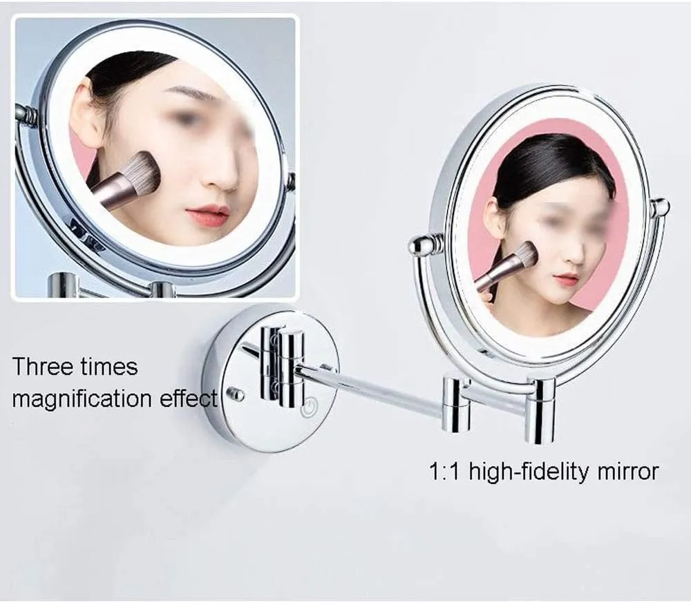 Makeup Mirror Vanity Mirror Makeup Mirror Bathroom Folding Vanity Mirror Led Wall-Mounted Beauty Mirror with Light for Dressing Tables Bedroom Bathroom Cosmetic Mirror(Matt Black)