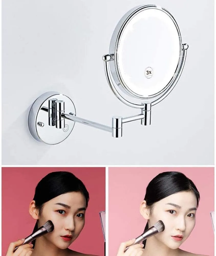 Makeup Mirror Vanity Mirror Makeup Mirror Bathroom Folding Vanity Mirror Led Wall-Mounted Beauty Mirror with Light for Dressing Tables Bedroom Bathroom Cosmetic Mirror(Matt Black)