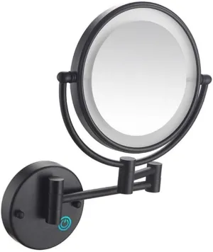 Makeup Mirror Vanity Mirror Makeup Mirror Bathroom Folding Vanity Mirror Led Wall-Mounted Beauty Mirror with Light for Dressing Tables Bedroom Bathroom Cosmetic Mirror(Matt Black)