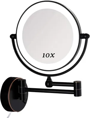 Makeup Mirror with Led Lights 10X, Makeup Mirror Wall Mounted, Round Makeup Mirror 360 Rotation, for Makeup(Black)