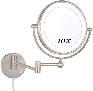Makeup Mirror with Led Lights 10X, Makeup Mirror Wall Mounted, Round Makeup Mirror 360 Rotation, for Makeup(Nickel)