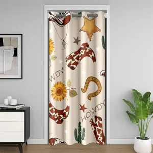Manfei Cowboy Doorway Curtain 1 Panel,Western Boots Hats Texas Star Horseshoe Tribal Closet Door Curtain for Bedroom Living RoomRustic Cowhide Desert Cactus Sunflower Beige Privacy Door Drape,80"×42"