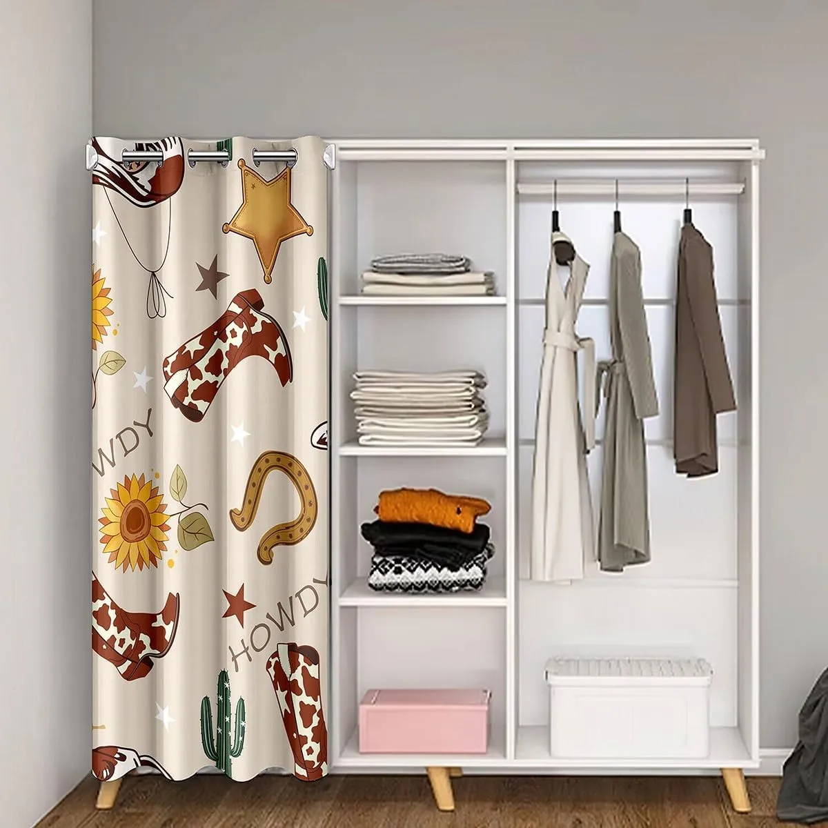 Manfei Cowboy Doorway Curtain 1 Panel,Western Boots Hats Texas Star Horseshoe Tribal Closet Door Curtain for Bedroom Living RoomRustic Cowhide Desert Cactus Sunflower Beige Privacy Door Drape,80"×42"