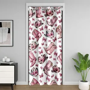 Manfei Cowgirl 1 Panel Doorway Curtain,Princess Style Bow Pink Bowknot Blackout Closet Door Curtain,Western Tribal Boots Rustic Brown Cowhide Print Caps Door Drape for Privacy Shading Decor,80"×60"