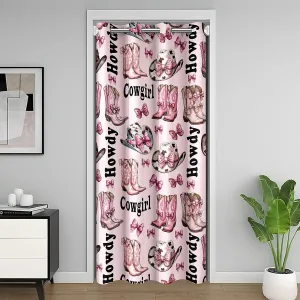 Manfei Western Cowgirl 1 Panel Doorway Curtain,Princess Bowknot Kawaii Pink Bow-tie Blackout Closet Door Curtain,Rustic Cowhide Print Cowgirl Boots Cap Door Drape for Privacy Shading Decor,80"×60"