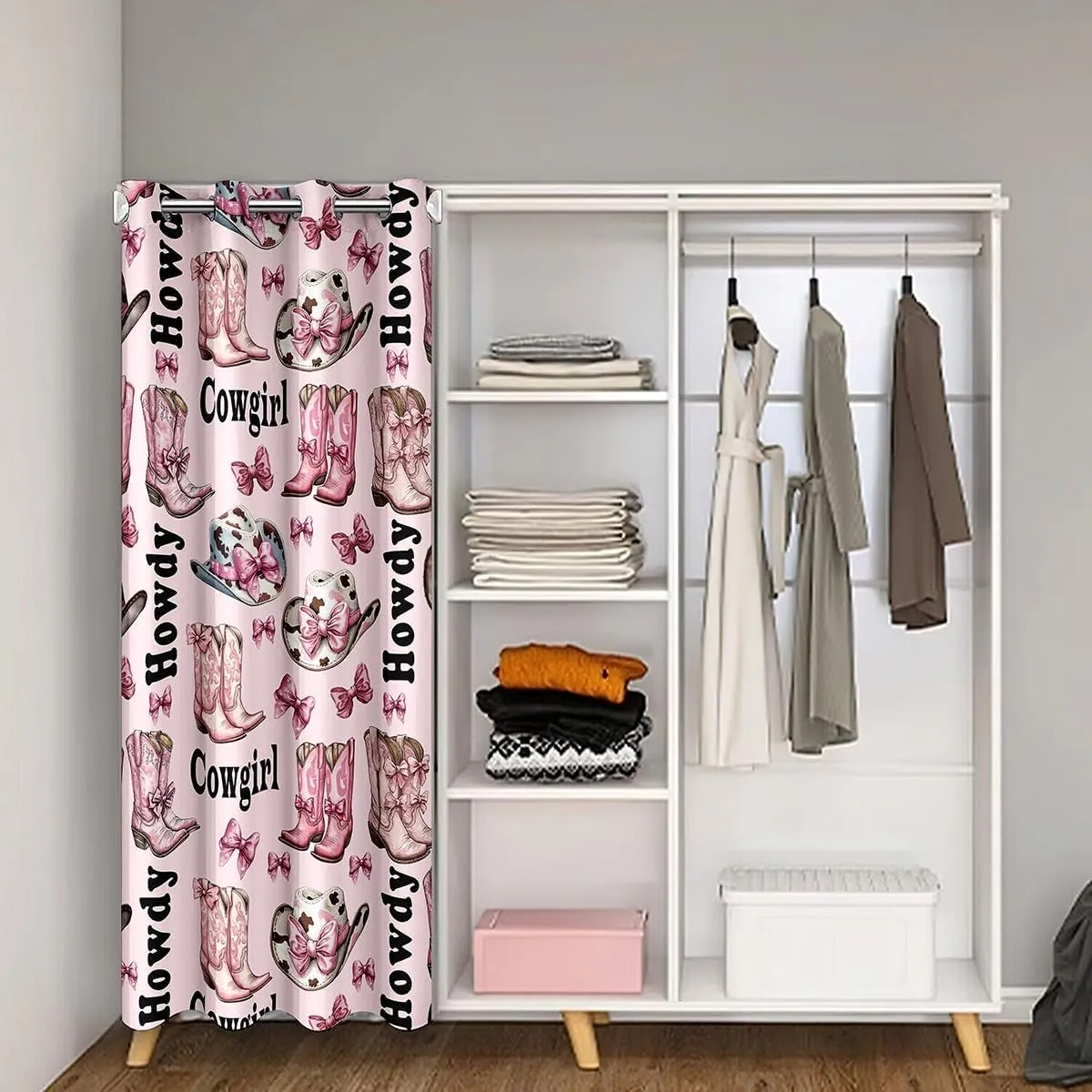 Manfei Western Cowgirl 1 Panel Doorway Curtain,Princess Bowknot Kawaii Pink Bow-tie Blackout Closet Door Curtain,Rustic Cowhide Print Cowgirl Boots Cap Door Drape for Privacy Shading Decor,80"×60"