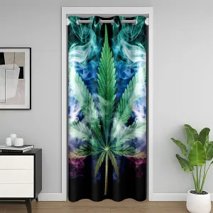 Marijuana Leaf Door Curtain Misty Cannabis Leaf Blackout Curtain Wild Weed Plant Doorway Curtain for Kids Teens Adults Gothic Nature Plants Door Drape 34" W X 80" L