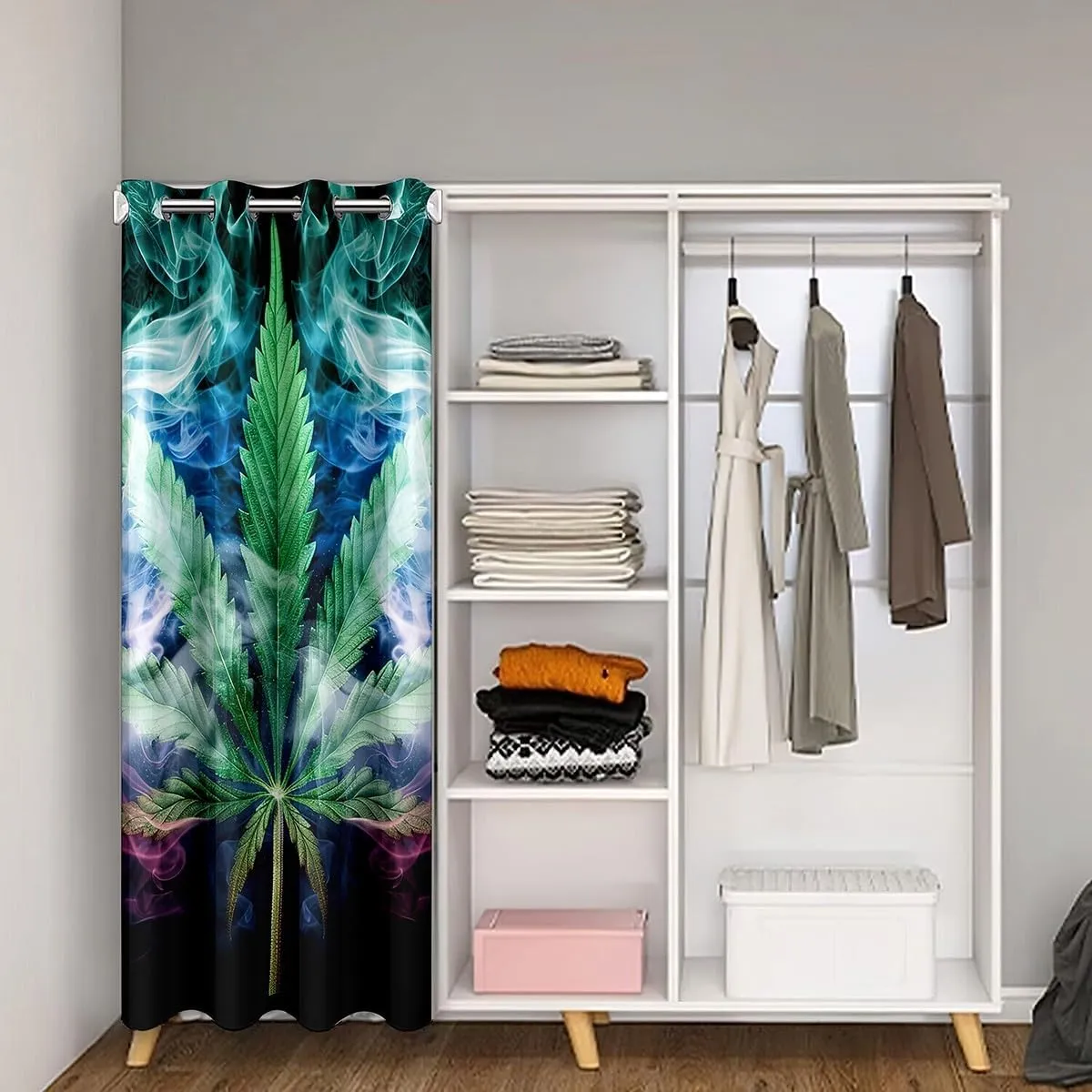 Marijuana Leaf Door Curtain Misty Cannabis Leaf Blackout Curtain Wild Weed Plant Doorway Curtain for Kids Teens Adults Gothic Nature Plants Door Drape 34" W X 80" L