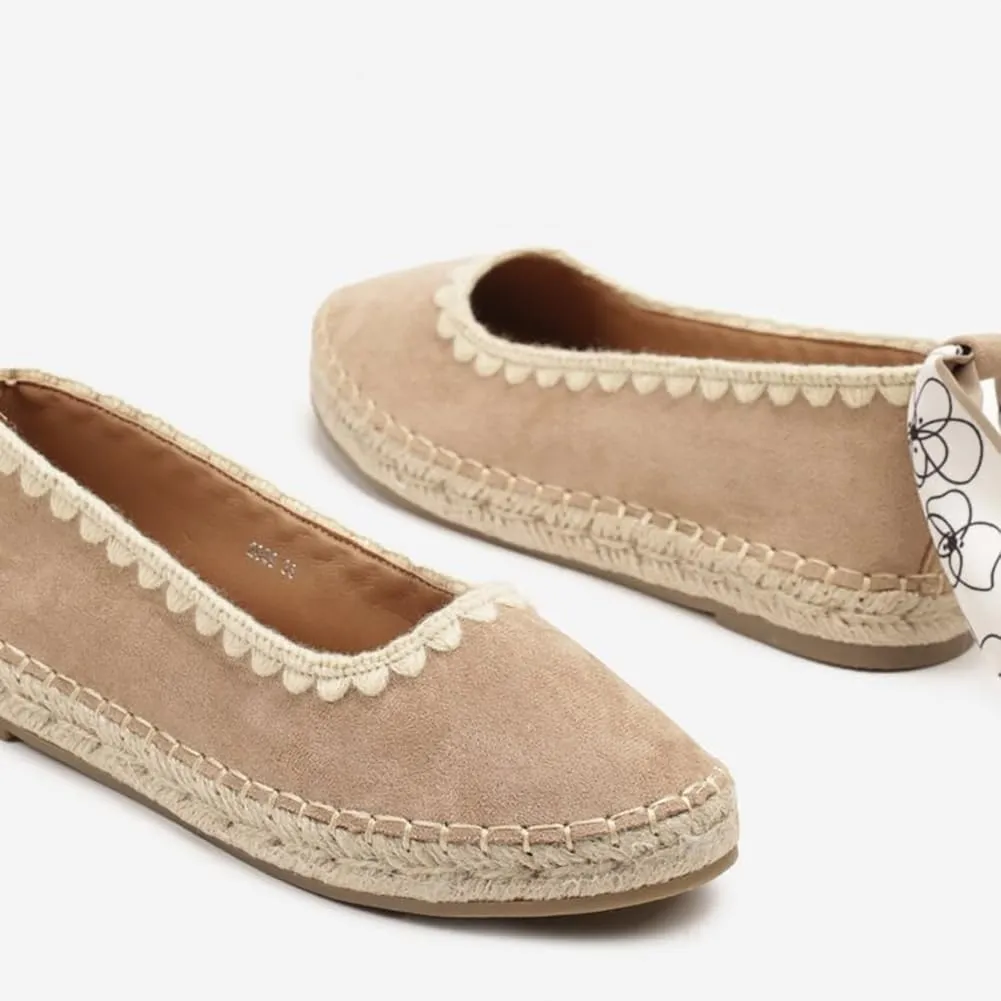Mary Jane Espadrilles for Women Round Toe Ribbon Ballet Flat Espadrille Platform Sole Flats Comfortable Dress Shoes