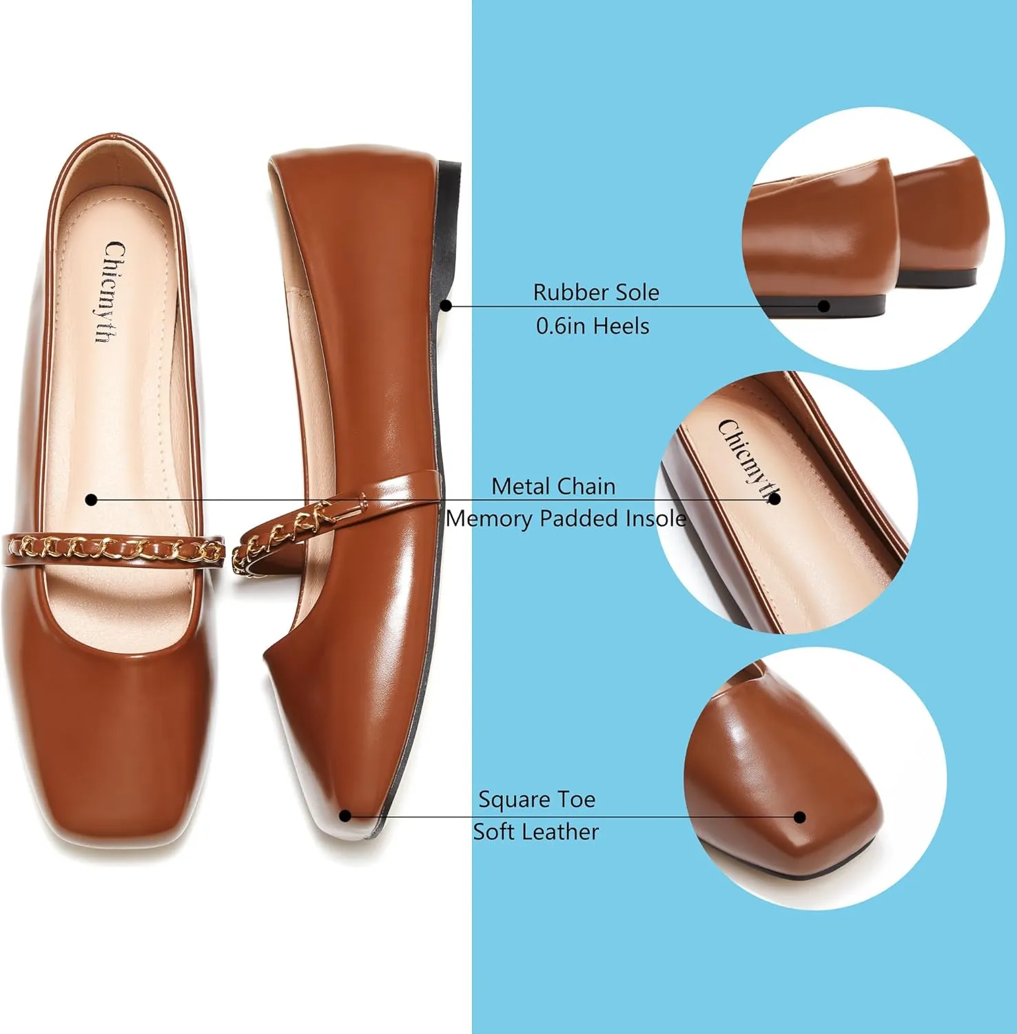 Mary Jane Flats;Square Toe Metal Chain Flats;Tweed Fabric Delicate and Elegant Women Shoes