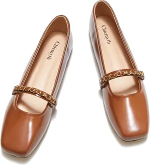 Mary Jane Flats;Square Toe Metal Chain Flats;Tweed Fabric Delicate and Elegant Women Shoes