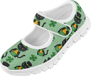 Mary Janes for Girls St. Patrick's Day Print Dress Shoes Kids School Shoes Toddler Mesh Walking Shoes with Adjustable Strap