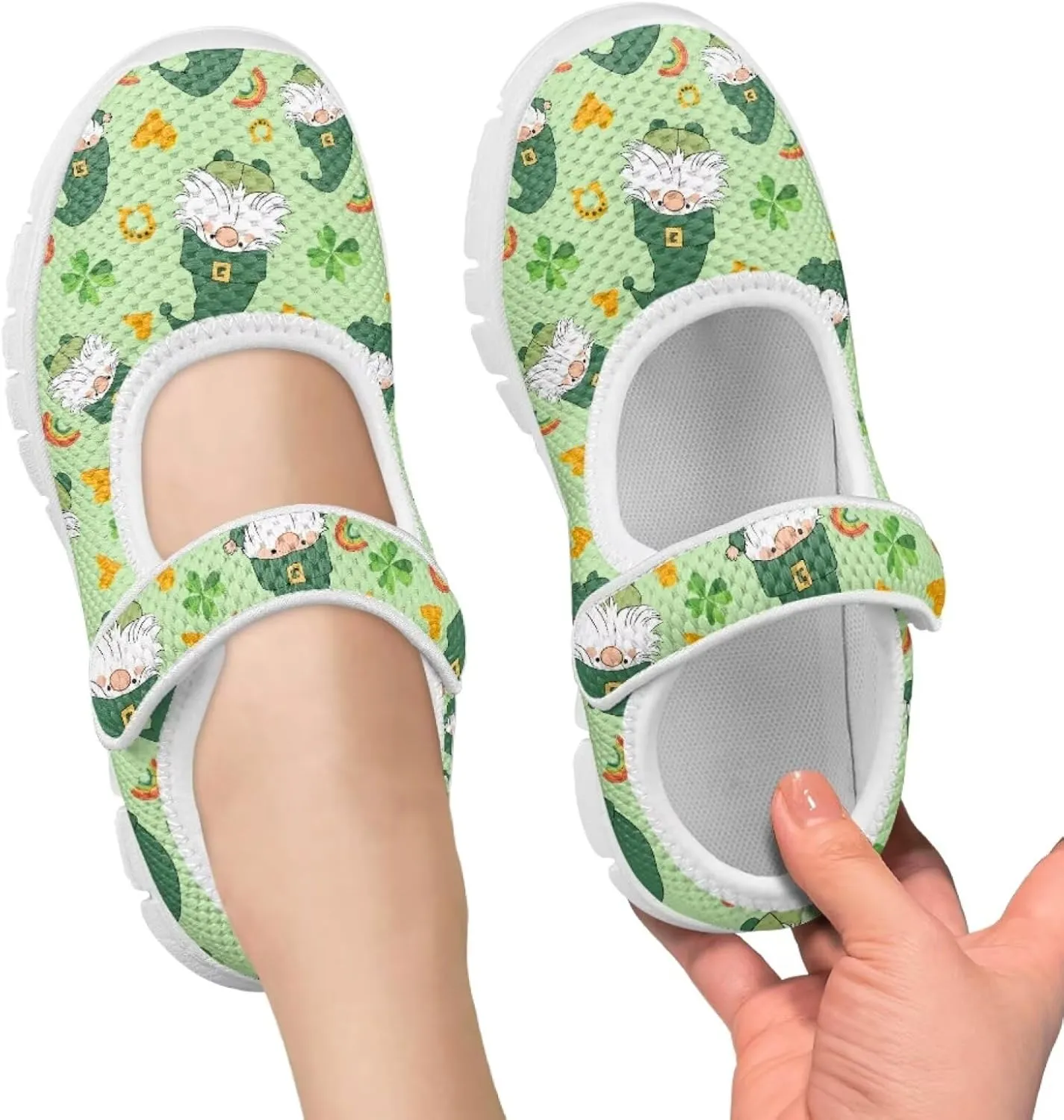 Mary Janes for Girls St. Patrick's Day Print Dress Shoes Kids School Shoes Toddler Mesh Walking Shoes with Adjustable Strap