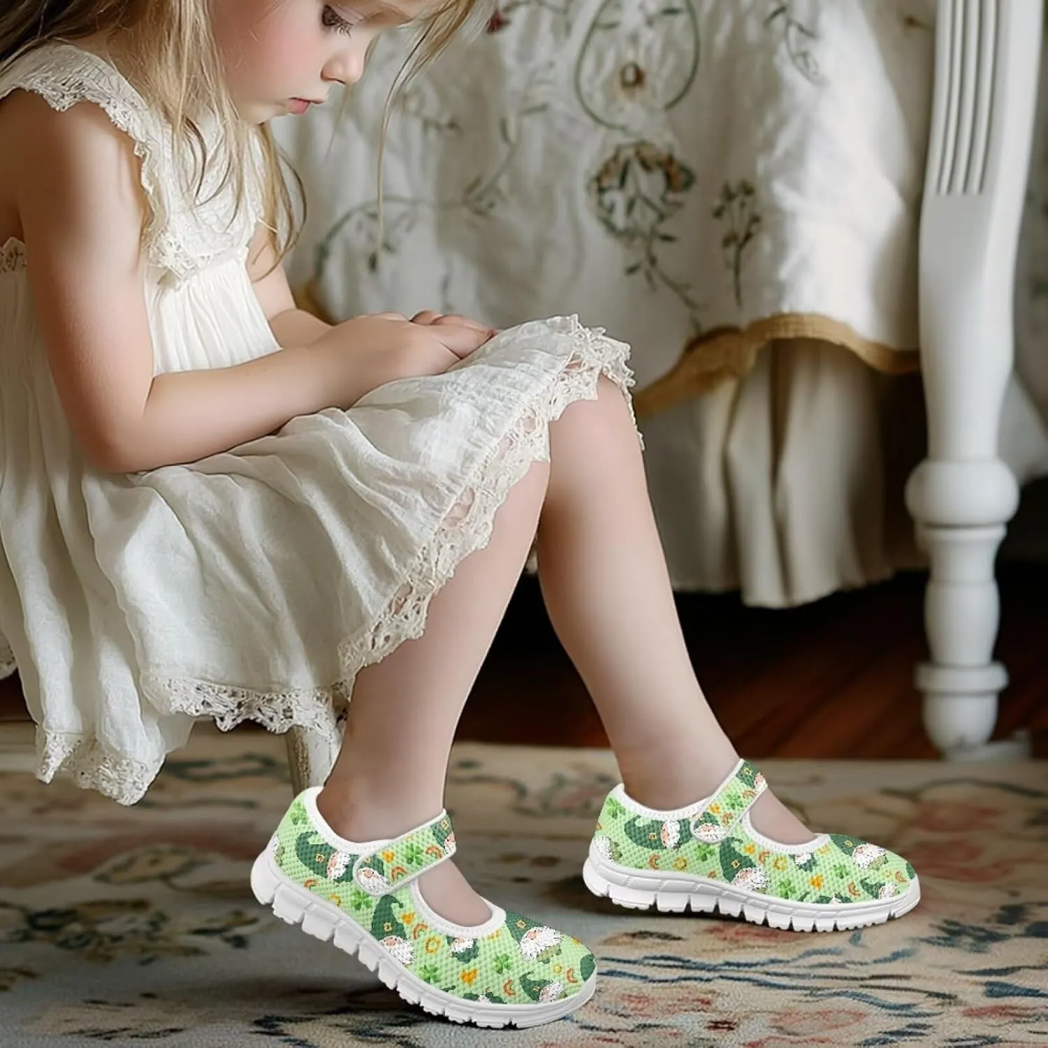 Mary Janes for Girls St. Patrick's Day Print Dress Shoes Kids School Shoes Toddler Mesh Walking Shoes with Adjustable Strap