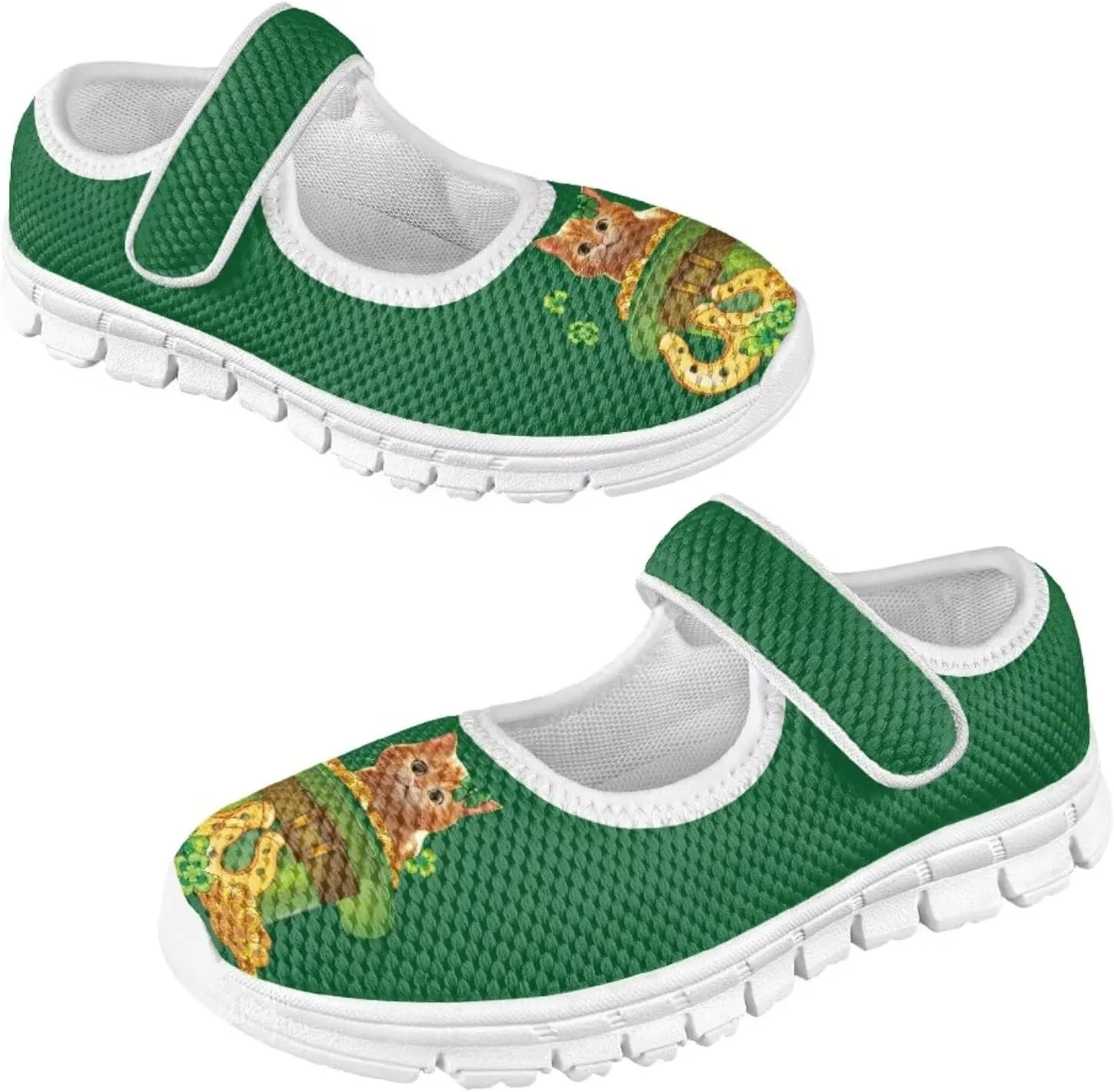 Mary Janes for Girls St. Patrick's Day Print Dress Shoes Kids School Shoes Toddler Mesh Walking Shoes with Adjustable Strap