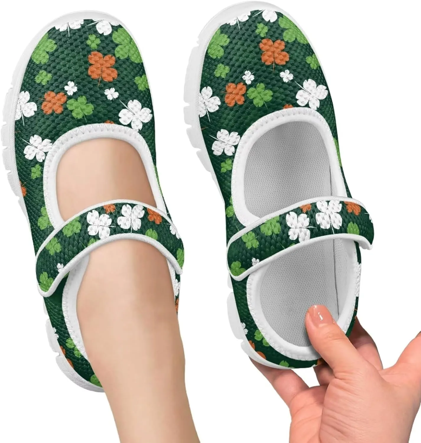 Mary Janes for Girls St. Patrick's Day Print Dress Shoes Kids School Shoes Toddler Mesh Walking Shoes with Adjustable Strap