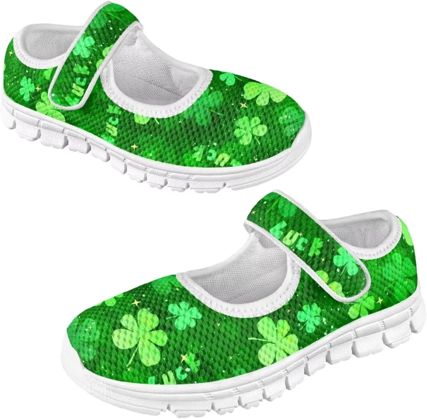 Mary Janes for Girls St. Patrick's Day Print Dress Shoes Kids School Shoes Toddler Mesh Walking Shoes with Adjustable Strap