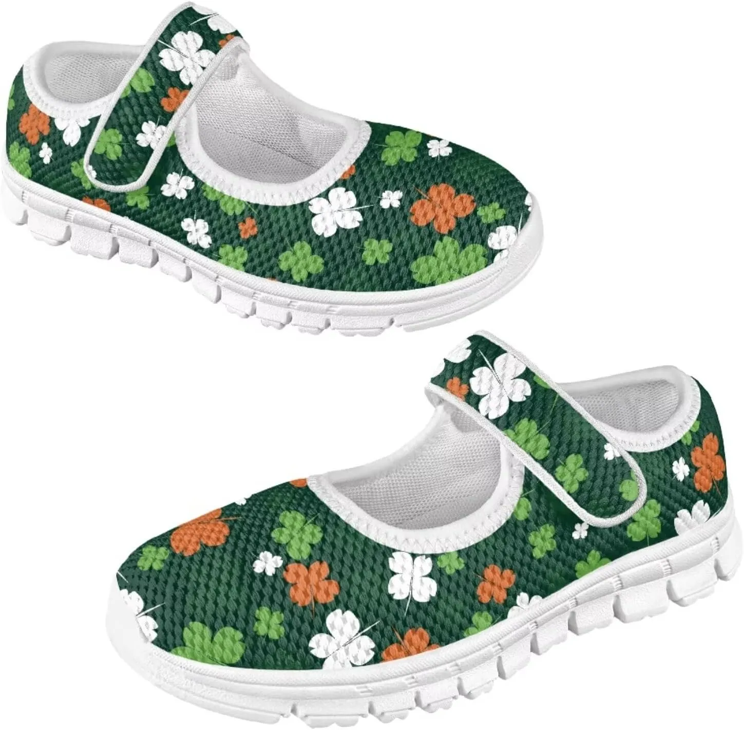 Mary Janes for Girls St. Patrick's Day Print Dress Shoes Kids School Shoes Toddler Mesh Walking Shoes with Adjustable Strap