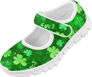 Mary Janes for Girls St. Patrick's Day Print Dress Shoes Kids School Shoes Toddler Mesh Walking Shoes with Adjustable Strap
