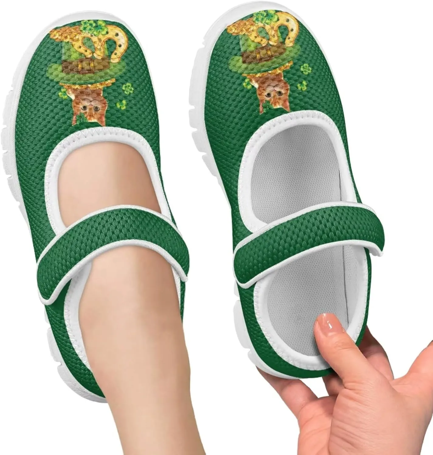 Mary Janes for Girls St. Patrick's Day Print Dress Shoes Kids School Shoes Toddler Mesh Walking Shoes with Adjustable Strap