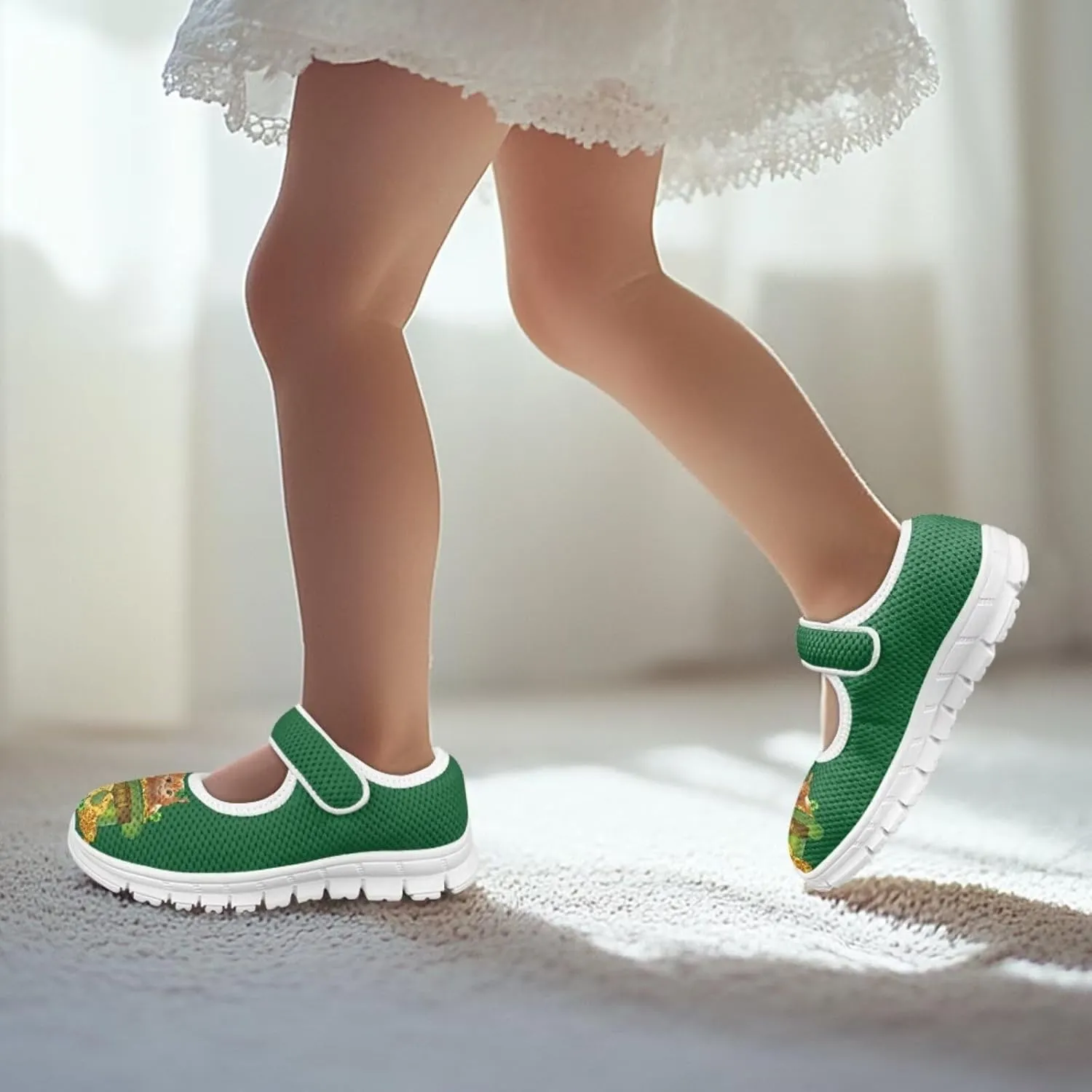 Mary Janes for Girls St. Patrick's Day Print Dress Shoes Kids School Shoes Toddler Mesh Walking Shoes with Adjustable Strap