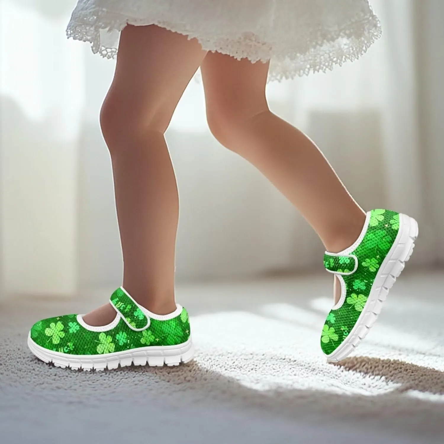 Mary Janes for Girls St. Patrick's Day Print Dress Shoes Kids School Shoes Toddler Mesh Walking Shoes with Adjustable Strap
