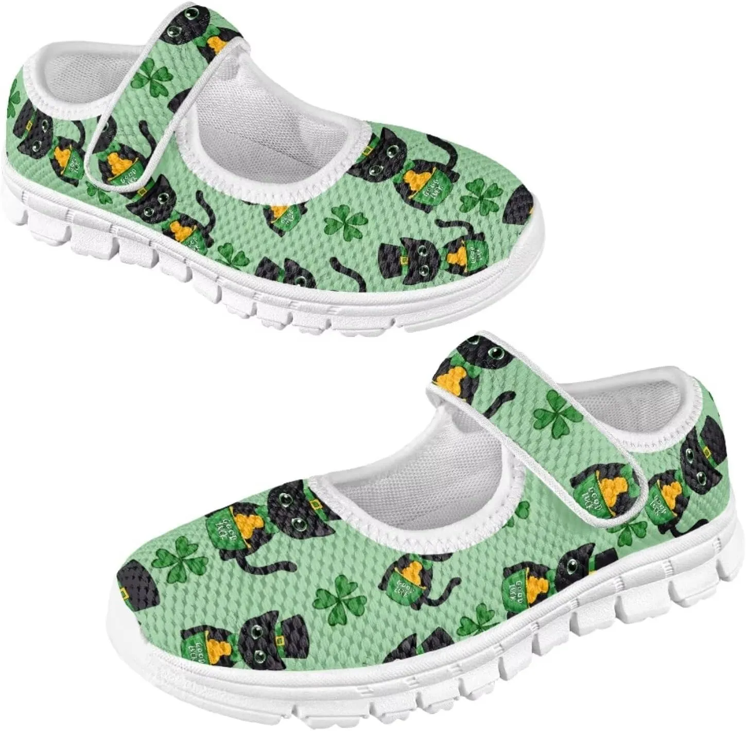 Mary Janes for Girls St. Patrick's Day Print Dress Shoes Kids School Shoes Toddler Mesh Walking Shoes with Adjustable Strap