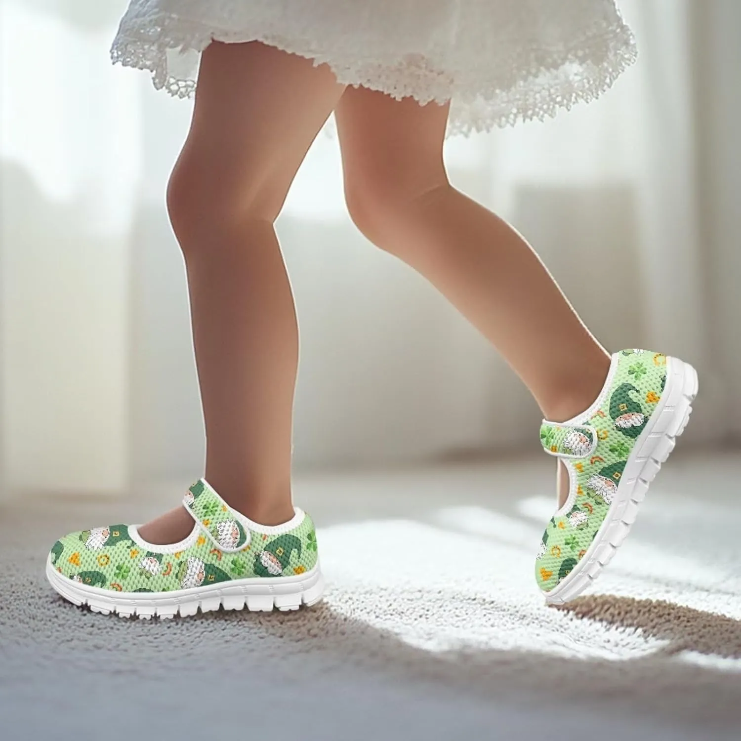 Mary Janes for Girls St. Patrick's Day Print Dress Shoes Kids School Shoes Toddler Mesh Walking Shoes with Adjustable Strap