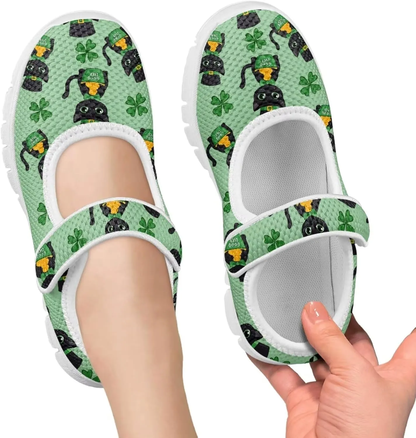 Mary Janes for Girls St. Patrick's Day Print Dress Shoes Kids School Shoes Toddler Mesh Walking Shoes with Adjustable Strap