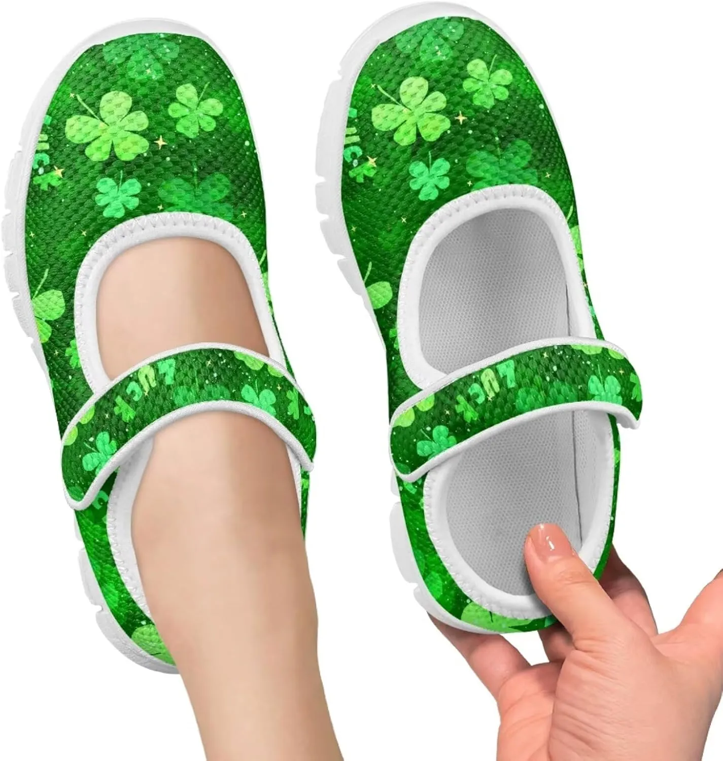 Mary Janes for Girls St. Patrick's Day Print Dress Shoes Kids School Shoes Toddler Mesh Walking Shoes with Adjustable Strap