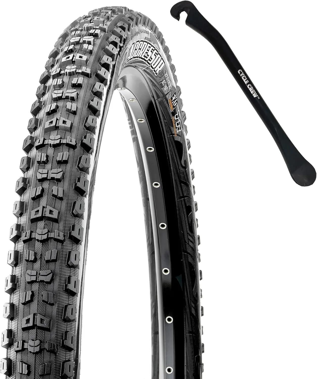 MAXXIS Aggressor Mountain Bike Tire - 26", 27.5" & 29" - Bundle with Cycle Crew Tire Lever