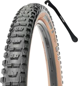 MAXXIS Minion DHR II Mountain Bike Tire - Tan Sidewall - 27.5" & 29" - Bundle with Cycle Crew Tire Lever